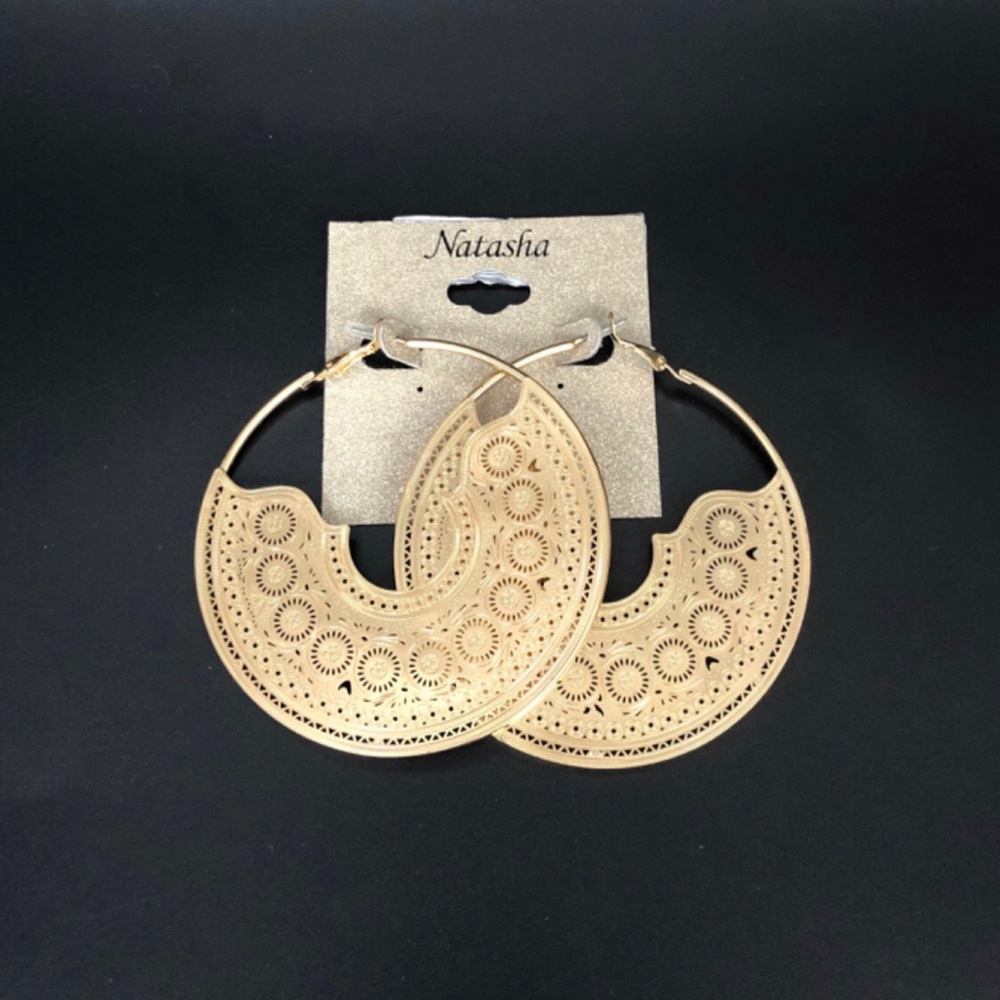 Natasha gold filigree large hoop earrings jewelry New with tags